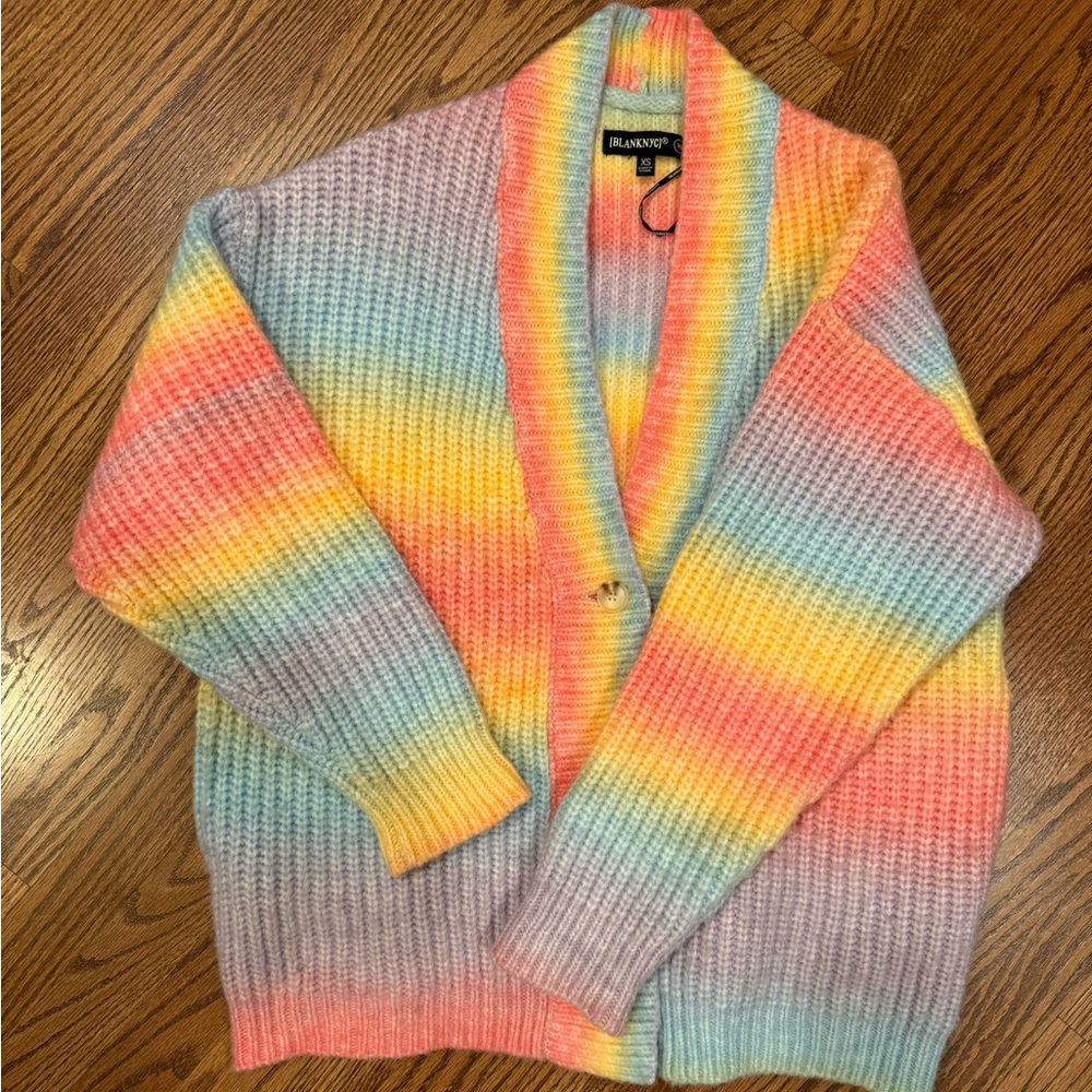 Blank NYC Multicolor Pastel Rainbow Knit Cardigan